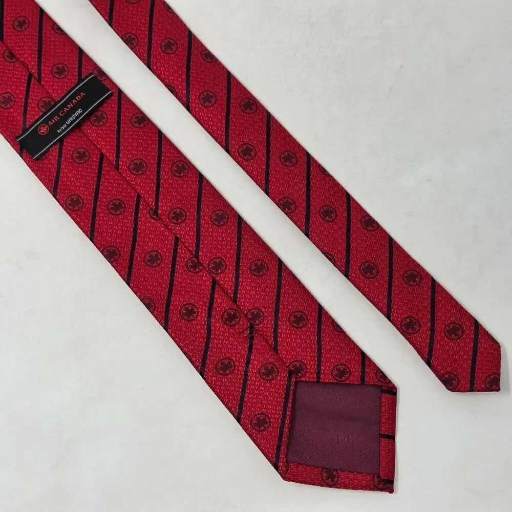 AIR CANADA UNISYNC SILK BLEND TIE RED BLACK STRIPE SATIN TEXTURED 3